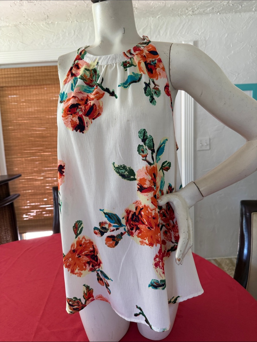 Staccato White Floral Halter Tank with Orange & Green Print